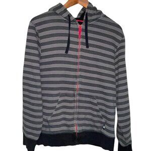 Mambo Australia Hoodie Jacket  Zip Fleece Sherpa Black Grey Stripe Medium Men's